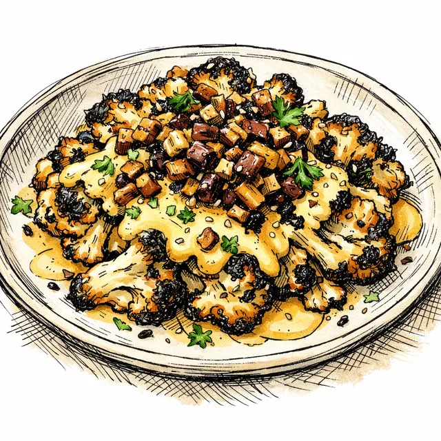 Fire-Scorched Smashed Cauliflower with Golden Tahini & Date-Walnut Crunch