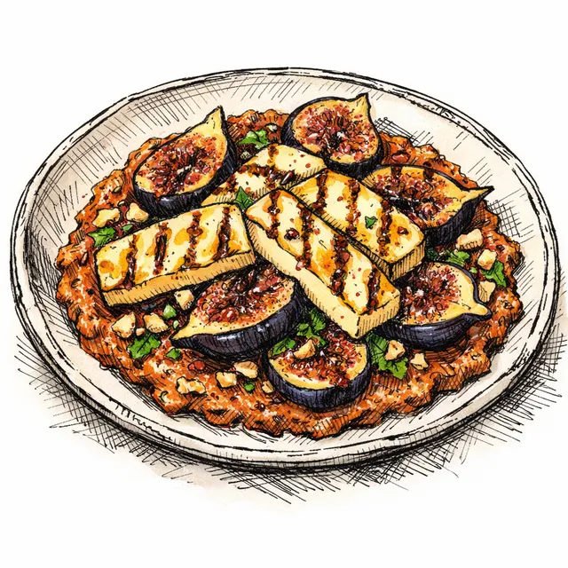 Fire-Roasted Halloumi & Charred Figs over Smoky Walnut Muhammara