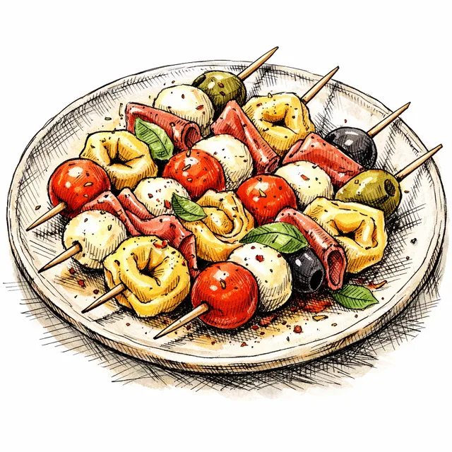 "Cheat Code" Antipasto Tortellini Skewers