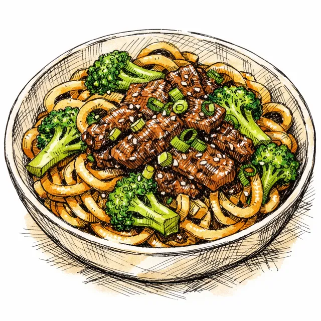 20-Minute Sticky Garlic Beef & Broccoli Udon