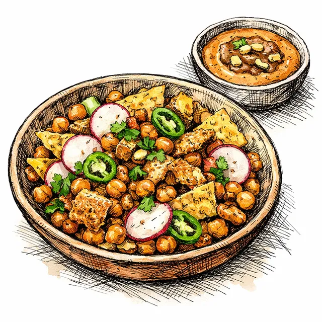 Chickpea “Chicharrón” Crunch Mix with Blender Salsa de Cacahuate-Chipotle (Oaxaca–Brooklyn Snack Bowl)