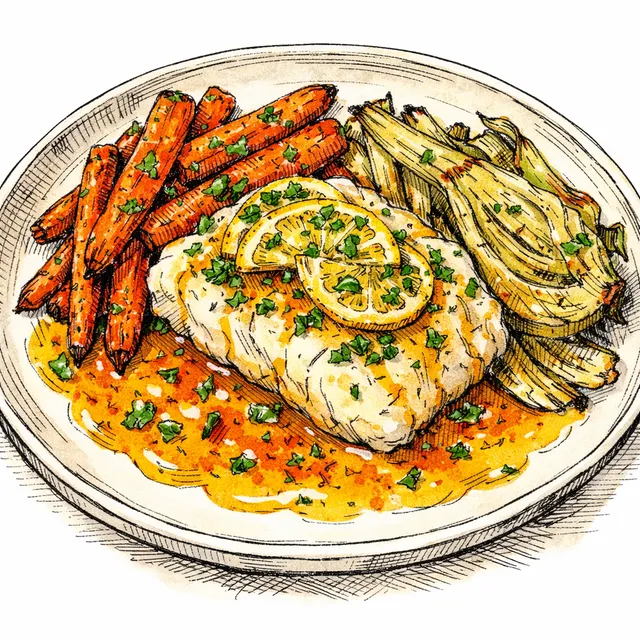 Sheet-Pan Citrus-Garlic Cod with Roasted Carrots & Fennel + Fast Saffron-Orange Pan Sauce
