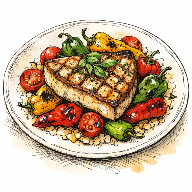 The Ligurian Terrace: Pan-Seared Swordfish with Blistered Peppers