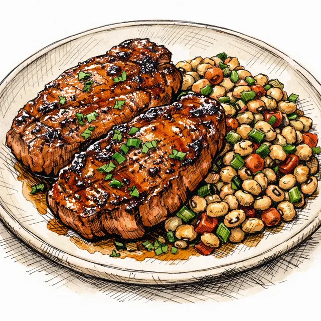Cast-Iron Seared Pork Shoulder Steaks with Sorghum-Cider Glaze