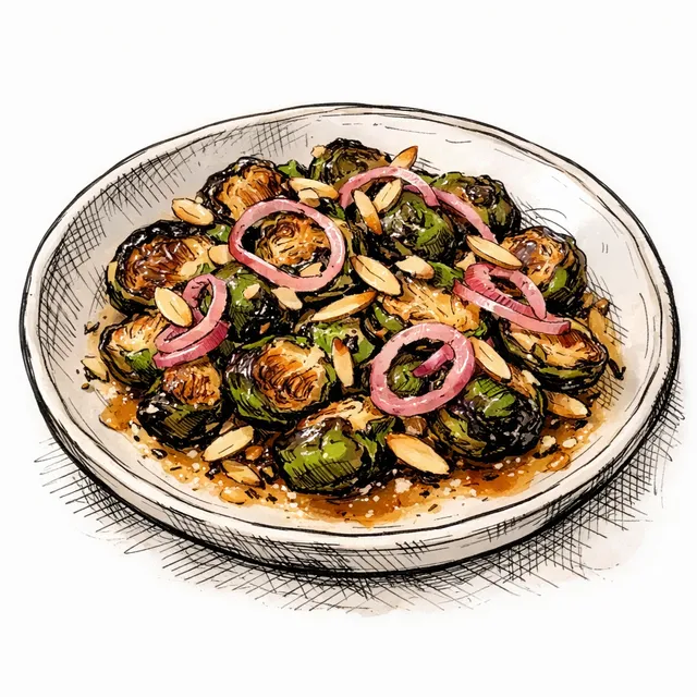 Charred Brussels Sprouts "Amandine" with Meyer Lemon Brown Butter & Quick-Pickled Shallots