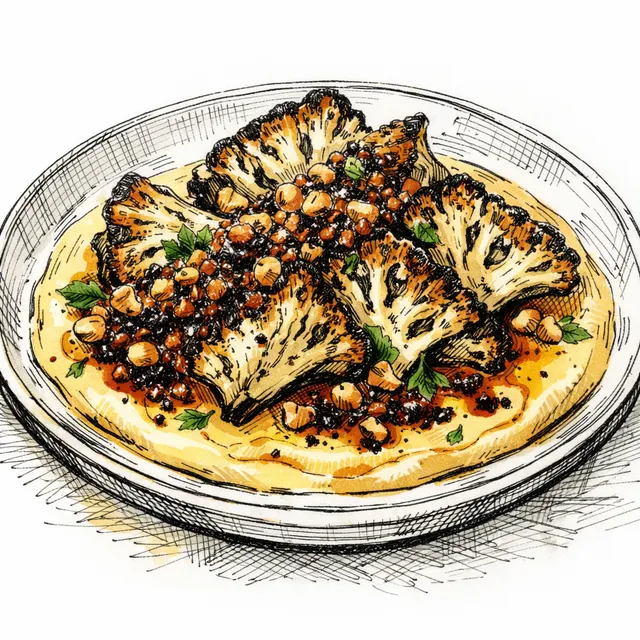 Fire-Blistered Cauliflower with Saffron Tahini and Urfa Shatta
