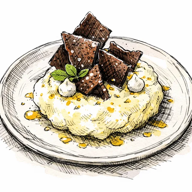 Aerated Meyer Lemon Cloud with Cocoa-Olive Oil Shards