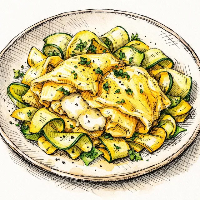 Soft-Folded Eggs with Molten Goat Cheese & Shaved Summer Squash
