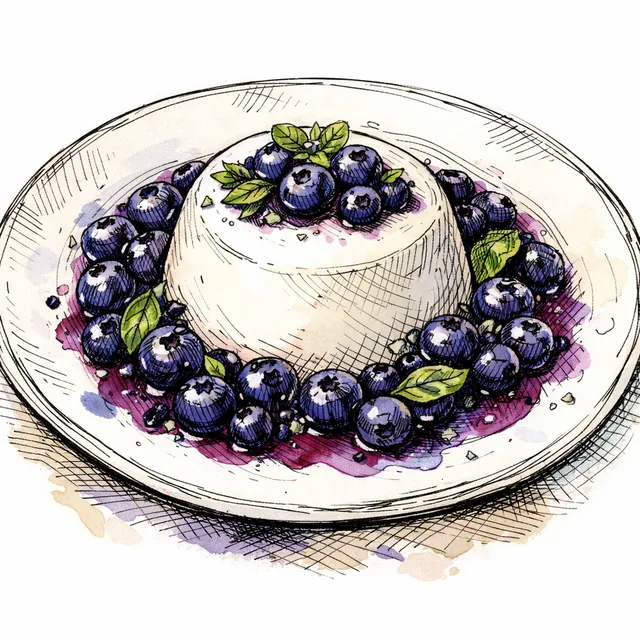 Cold-Set Sour Cream Bavarian with Basil-Macerated Blueberries