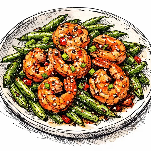 20-Minute Sticky Chili-Garlic Skillet Shrimp & Blistered Green Beans