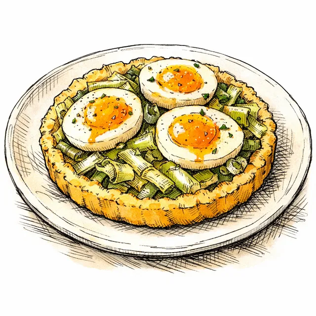 Melted Leek & Jammy Egg Breakfast Tart (Blind-Baked Polenta Crust)