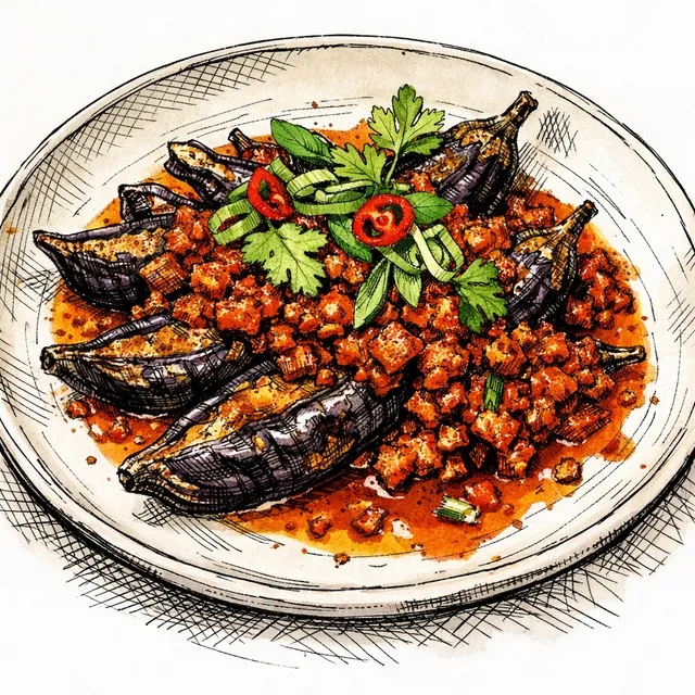 Tokyo Meets Mexico City: Robata Eggplant with Red Curry-Chorizo Ragu
