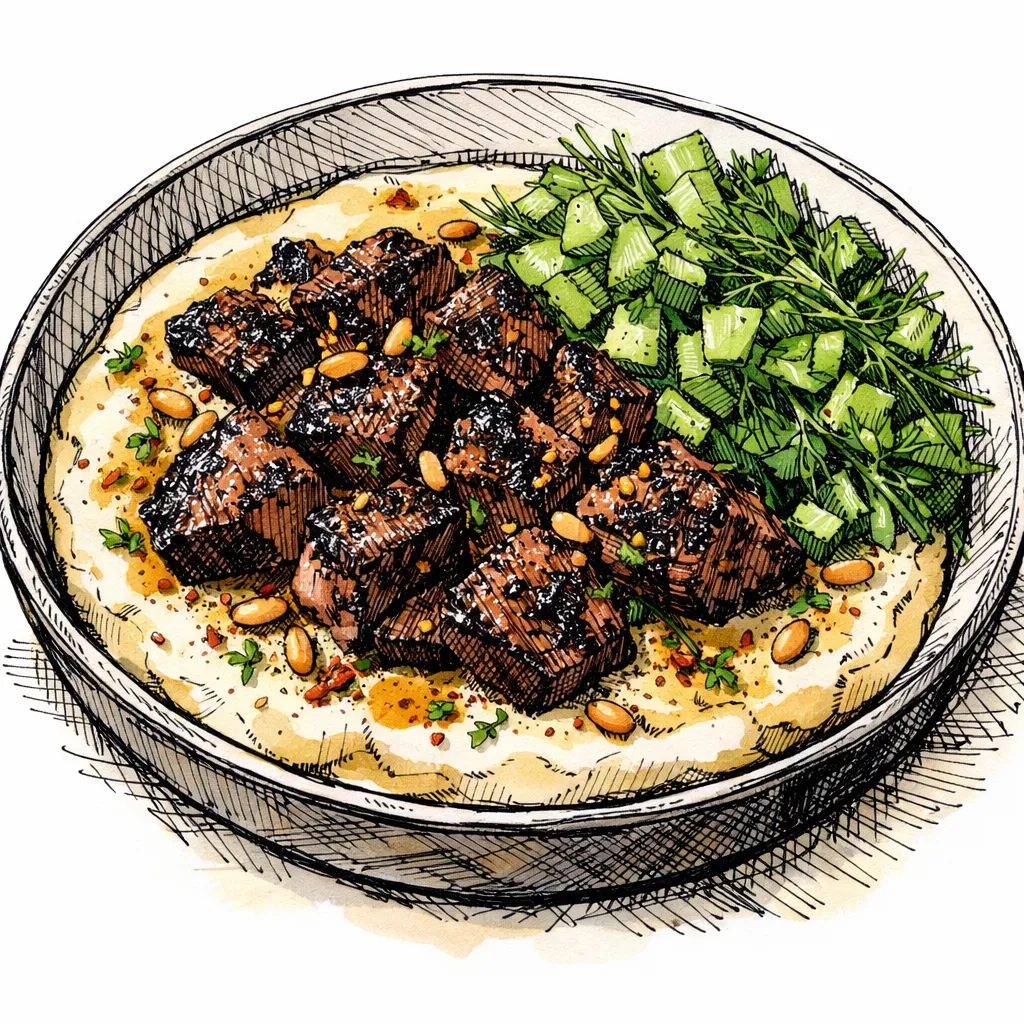 High-Heat Charred Lamb Siniyah with Bubbling Lemon-Tahini &amp; Emerald Dill Salad by Yael Mizrahi | inspochef | inspochef