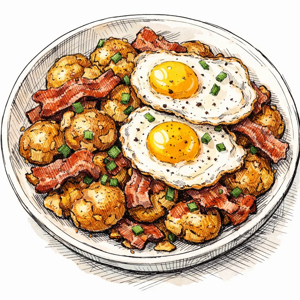 One-Skillet Crispy Smashed Baby Potato &amp; Bacon Breakfast by Elena Reyes | inspochef | inspochef