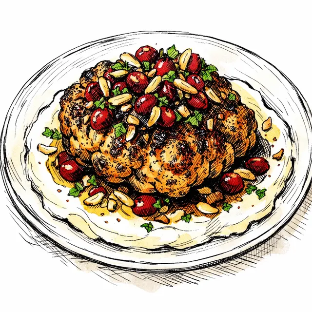 Centerpiece Baharat Cauliflower with Labneh & Sour Cherry Salsa