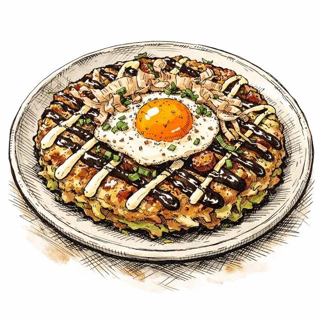 Kyoto Diner Morning: Chorizo & Green Cabbage Breakfast Okonomiyaki