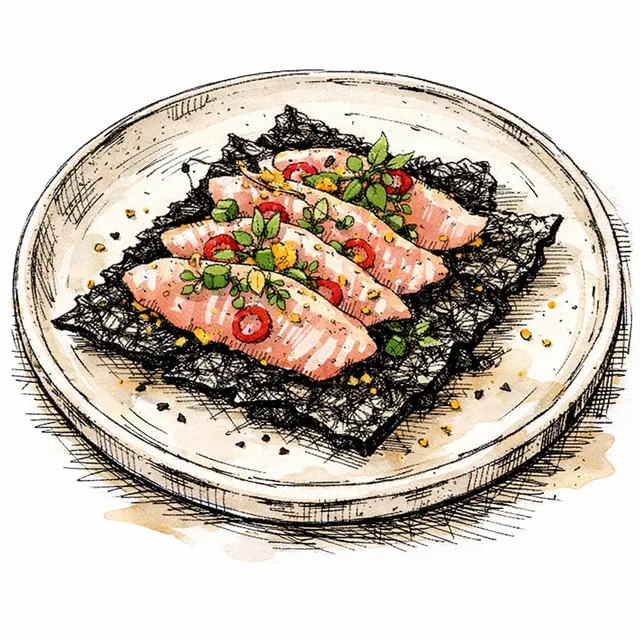 4-Minute Yuzu & Aji Limo Cured Hamachi on Crispy Nori