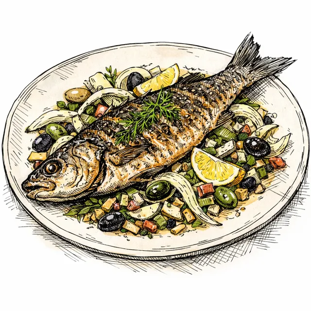 The Garda Pavilion: Whole Pan-Roasted Branzino with Fennel and Olive Terrazzo