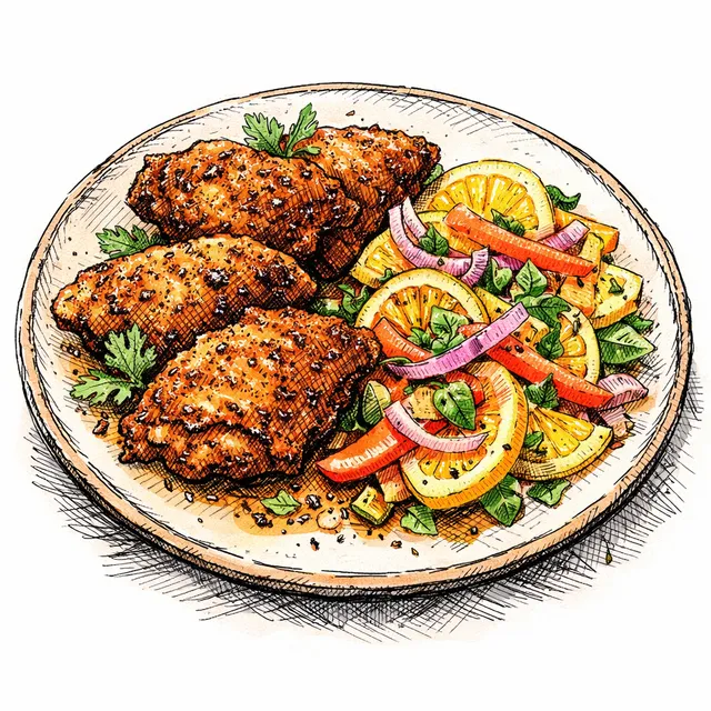 The Casablanca-to-Cabo Crispy Spiced Chicken & Quick-Pickled Citrus-Oregano Escabeche Desk Escape