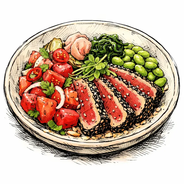 The Kona-to-Kowloon Sesame Ahi Tuna & Quick-Pickled Chili Watermelon Desk Escape