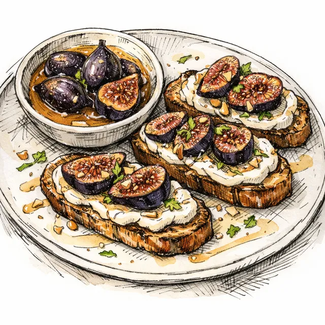 Chablis & Honey-Poached Mission Figs with Whipped Fromage Blanc Tartines