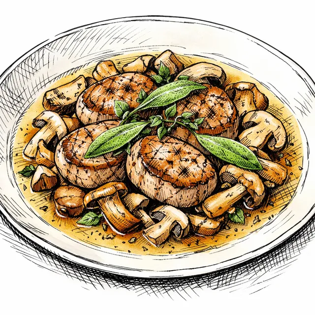 The Varese Belvedere: Pan-Roasted Pork Medallions with Wild Mushrooms and Sage-Vermouth Brodo