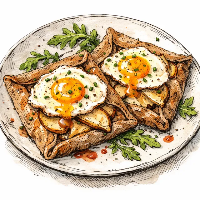 Pan-Roasted Pear & Gruyère Buckwheat Galettes with Jammy Sunny Eggs