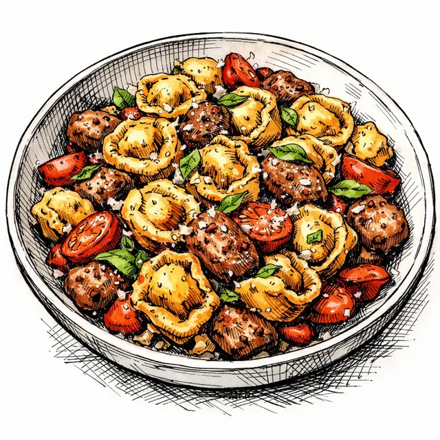 Sheet-Pan Crispy Cheese Tortellini and Italian Sausage