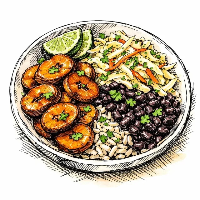 15-Minute Sizzled Sweet Plantain & Black Bean Bowls with Lime Slaw