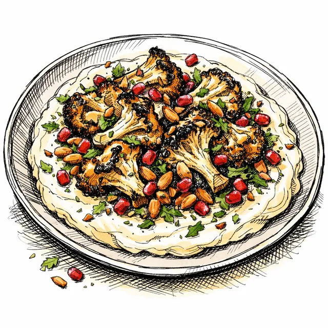 Fire-Charred Cauliflower with Whipped Feta Tahini and Pomegranate Tatbilah