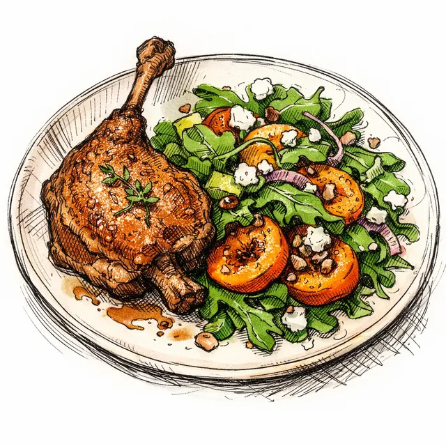 Crispy Duck Confit & Slow-Roasted Apricot Salade
