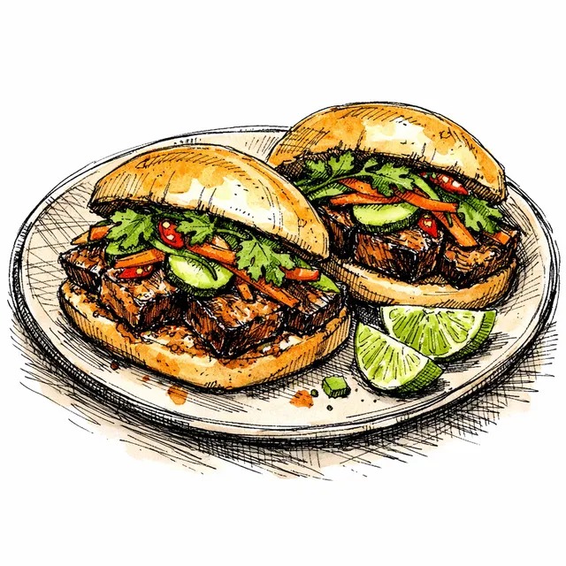 Slow-Braised Bourbon & Fish Sauce Pork Belly Sandwiches