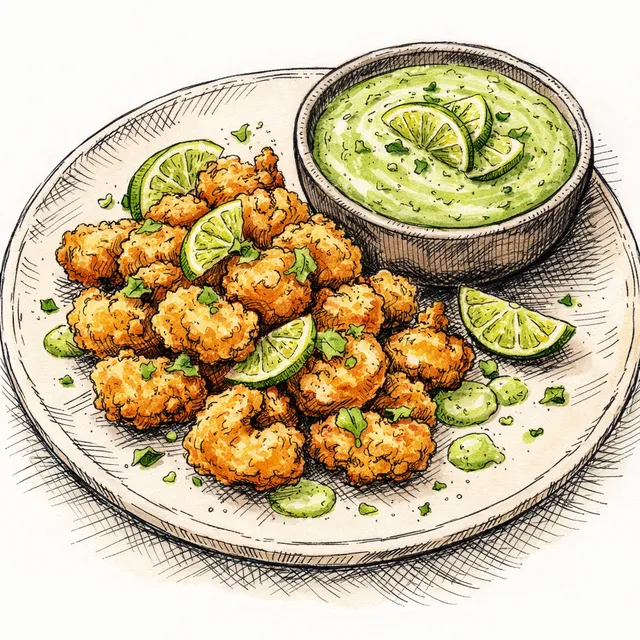 Crispy Shrimp “Palomitas” with Blender Salsa Verde Cremosa + Pickle-Lime Finish (Movie-Night, Oaxaca–Brooklyn)