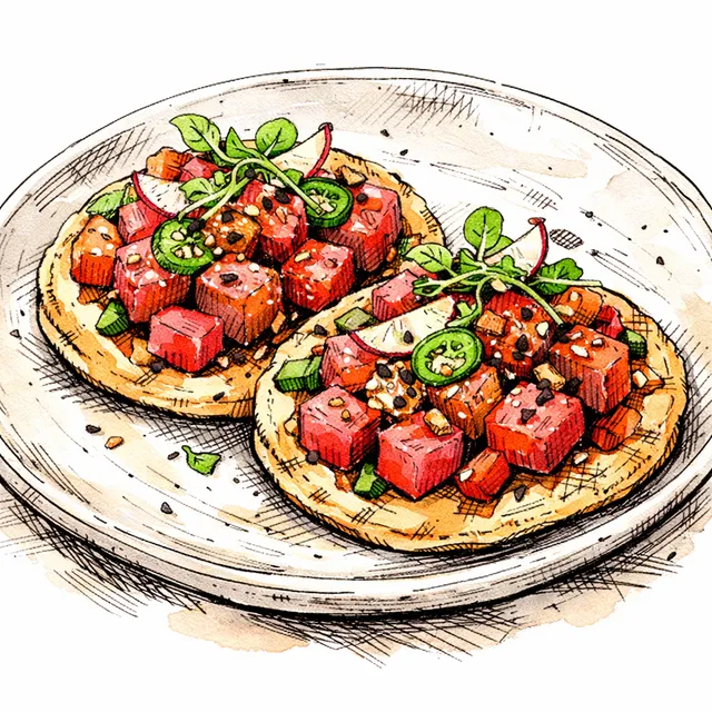 Shio Koji-Cured Watermelon & Tuna Tostadas with Yuzu-Gochujang