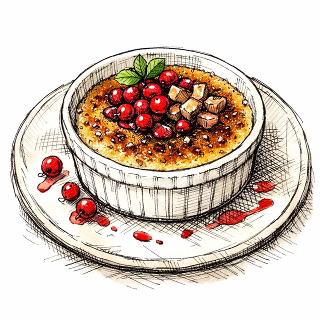 Cold-Infused Roasted Chestnut Crème Brûlée with Tart Lingonberry