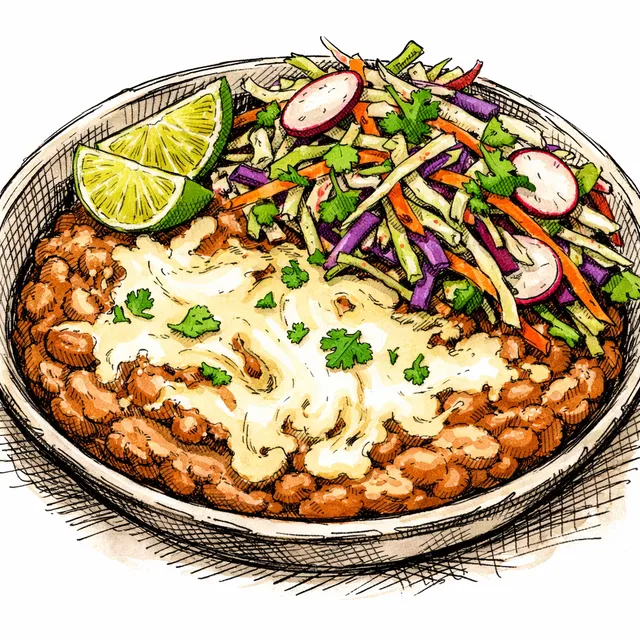 15-Minute Skillet Frijoles Maneados with Molten Quesillo & Crunchy Slaw
