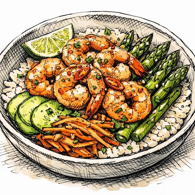 Saigon Sunset Flash-Seared Shrimp & Asparagus Bowl