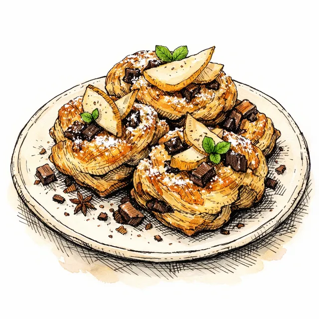 Spiced D'Anjou Pear and Dark Chocolate Rough-Puff Bichons
