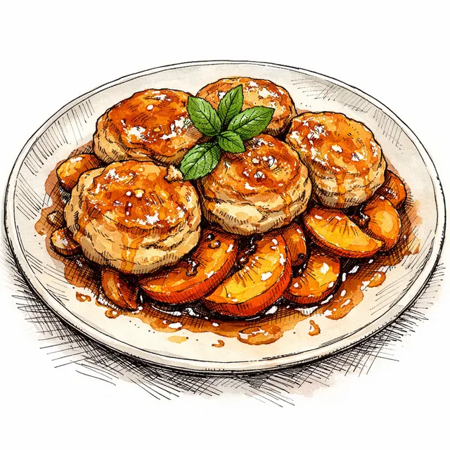 Cast-Iron Upside-Down Bourbon Peach Skillet Biscuits