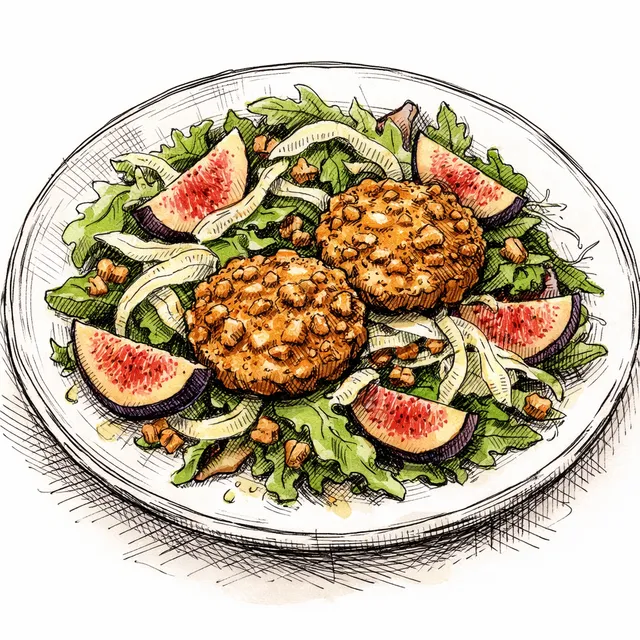 Bistro Fig, Shaved Fennel & Warm Walnut-Crusted Goat Cheese Salade with Champagne-Shallot Vinaigrette
