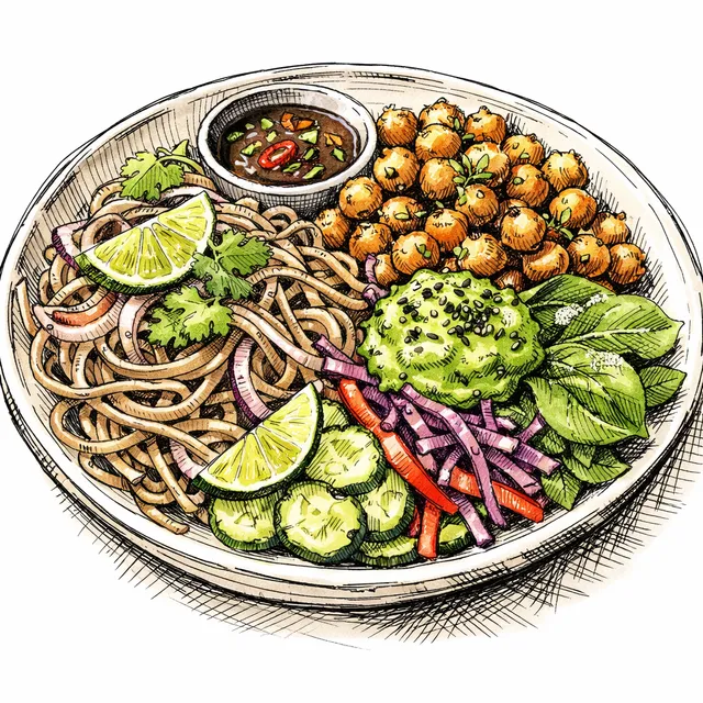 The Mumbai-to-Kyoto Tamarind-Lime Soba & Blistered Chickpea Salad Bowl