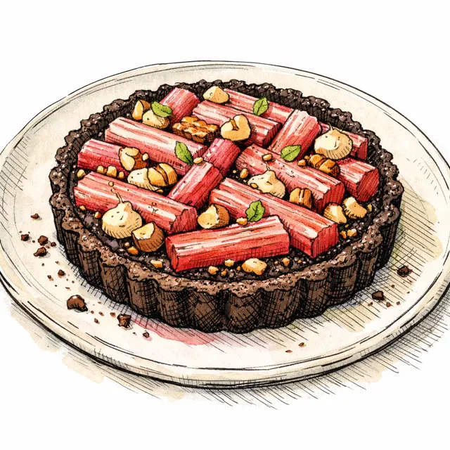 Structured Rhubarb & Hazelnut Tart with Dark Cocoa Crust