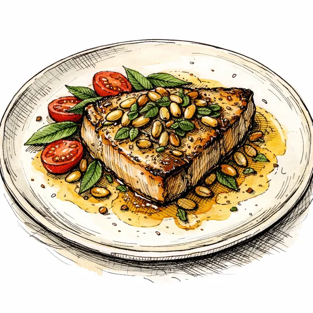 The San Babila Loggia: Gently Pan-Roasted Swordfish with Dry Vermouth and Pine Nut-Sage Butter