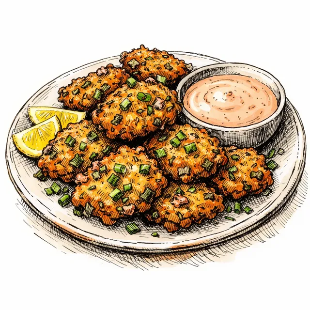 Cast-Iron Crispy Collard Green & Andouille Fritters with Comeback Sauce