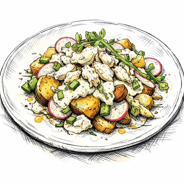 Warm Spring Potato & Lump Blue Crab Salad with Umami Crème Fraîche