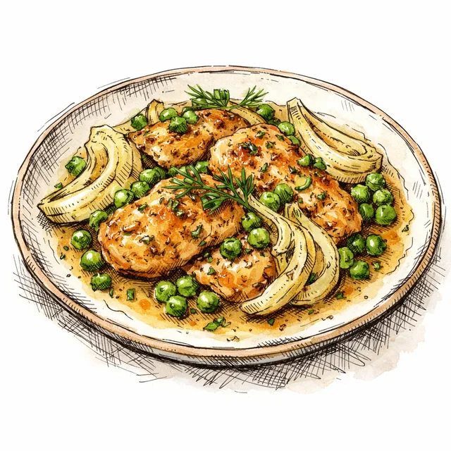 Shallow-Braised Dijon Chicken with Fennel & Spring Peas