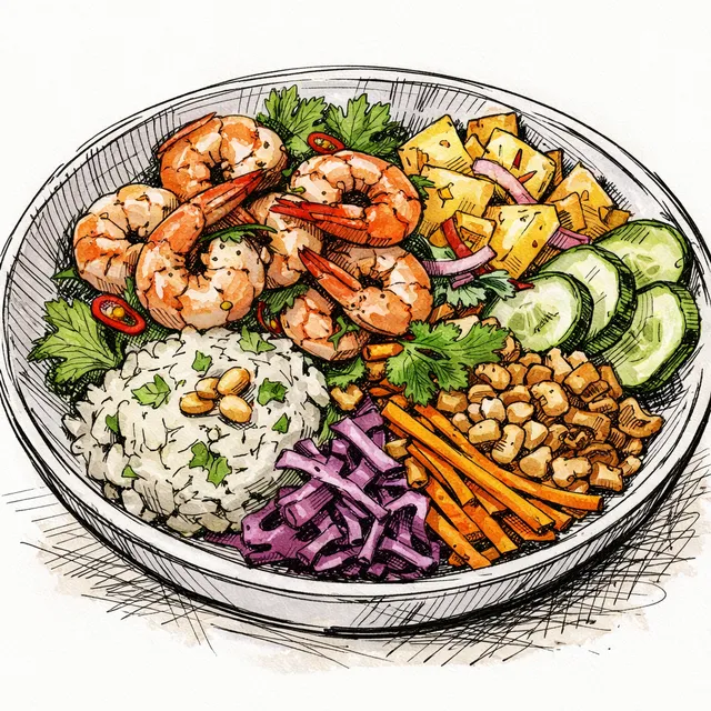 The Penang Hawker-Cart Lemongrass Shrimp & Pickled Pineapple Crunch Bowl