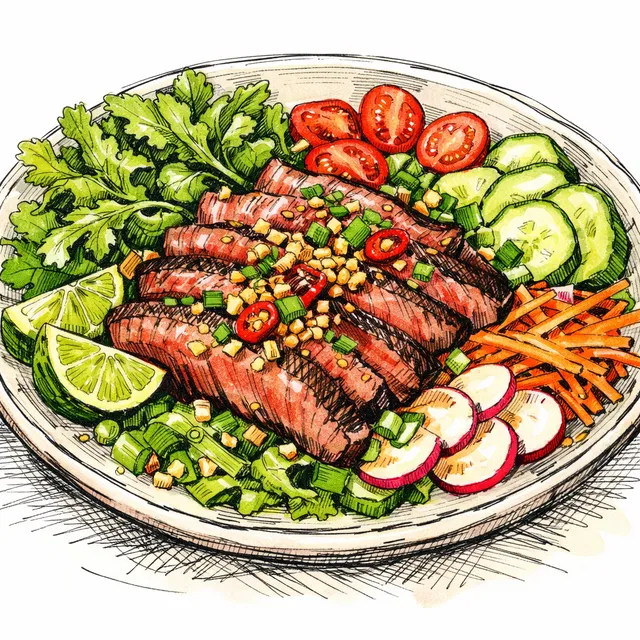 The Lisbon-to-Luang Prabang Lemon-Chili & Toasted Rice Flank Steak Salad