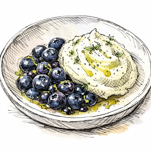 Aerated Olive Oil Mousse with Cold-Macerated Lime Blueberries