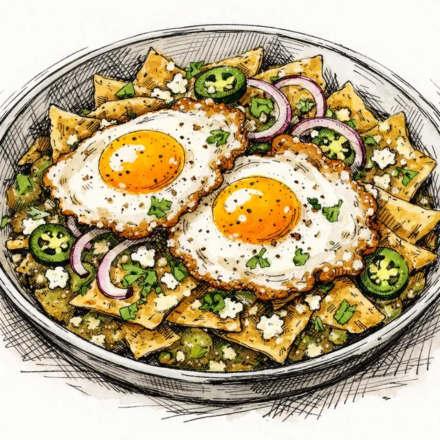 Quick Skillet Salsa Verde Chilaquiles with Crispy Fried Eggs